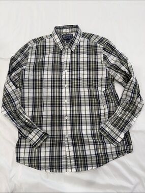 American Rag Classic Men's Plaid Button-Down Shirt - Olive & White & Navy—Large